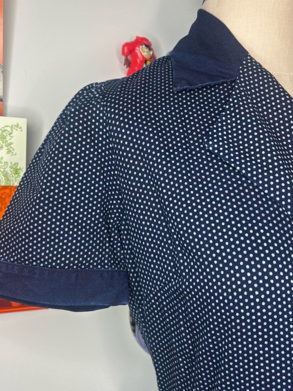 Double RL Ralph Lauren Indigo Polka Dot Cotton Wrap Dress - Picture 5 of 10